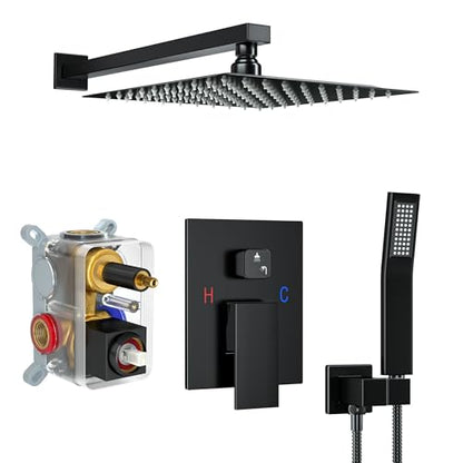 Matte Black Shower System with 10-Inch Rain Showerhead and Handheld | Innovative air-injection technology for low pressure, high-flow rate up to 3.22 GPM ensuring powerful consistent stream - color: Matte Black, style: 10"-Without Tub Spout