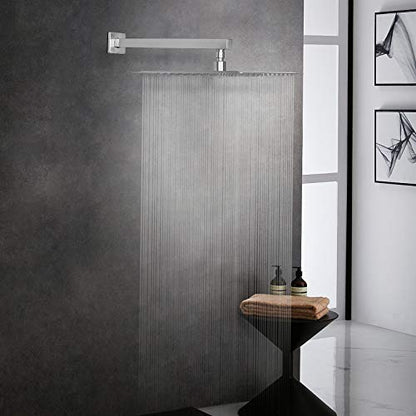 Shower Head with Extension Arm, High Pressure Square with ShowerArm, Stainless Steel Rainfall-Waterfall Full Body Coverage (12'' Shower with 16'' Arm, Brushed Nickel) - color: Brushed Nickel, size: 12'' Shower with 16'' Arm