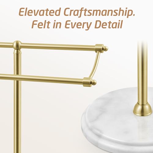 KES Gold Standing Towel Racks for Bathroom with 3X Thicker Weighted Natural Marble Base, 2-Tier Rustproof Free Standing Towel Rack Stand, 18/8 Stainless Steel, Antique Brushed Gold, BTH241-BZ - color: Brushed Gold