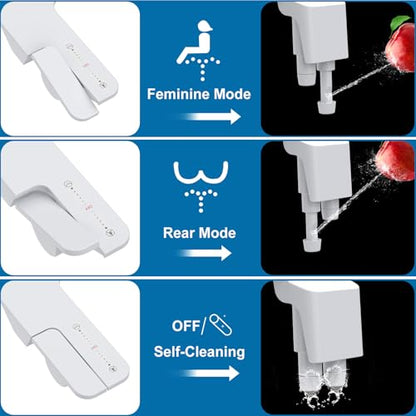 Ultra-Slim Dual Nozzle Bidet Attachment for Toilet – Non-Electric Self-Cleaning Sprayer – Adjustable Water Pressure – Brass Inlet – Feminine & Rear Wash – Easy Installation – Black/Grey - color: White Handle