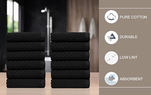 COTTON CRAFT Euro Spa Waffle Wash Cloth - Set of 12 Black Washcloth | Luxury Face Towel Set - 100% Cotton - Soft Plush Absorbent Low Lint Quick Dry - Gym Shower Beach Bath Kitchen - 12x12 inches - color: Black, size: 12 Pack Wash Cloths