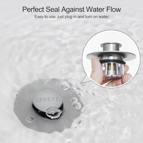 LEKEYE Tub Stopper | Shower Drain Hair Catcher | Pop-up Drain Stopper with Strainer | Bathroom Bathtub Plug | Drain Protector for 1-1/2 to 1-3/4" Bath Drain Hole - Pearl Chrome - color: Pearl Chrome