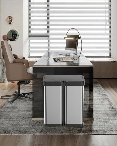 OUTLANE 2x8 Gallon/60L Dual Kitchen Trash Can, Motion Sensor Dual Garbage Can with Soft Close Lid, Automatic Stainless Steel Recycle Bin Combo for Kitchen, Bathroom, Office