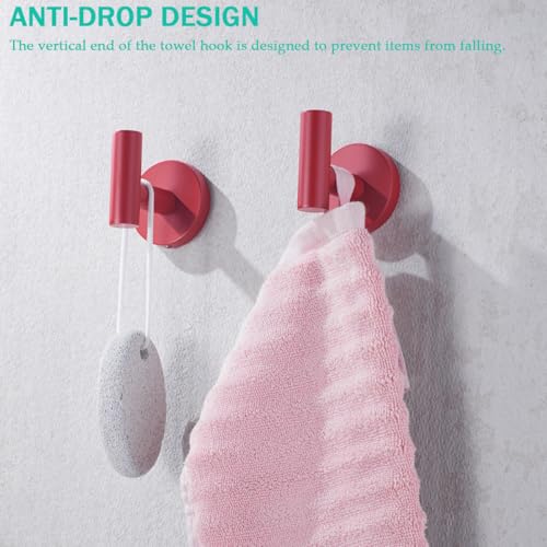 Towel Hooks for Bathrooms,Red Wall Mount Hooks SUS 304 Stainless Steel Coat Hook Robe Hook Towel Hook 2 Count for Kitchen,Bedroom (Drilling),96006-8RED - color: Red