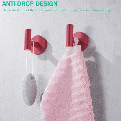 Towel Hooks for Bathrooms,Red Wall Mount Hooks SUS 304 Stainless Steel Coat Hook Robe Hook Towel Hook 2 Count for Kitchen,Bedroom (Drilling),96006-8RED - color: Red