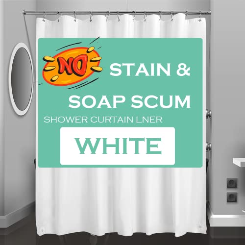 White Plastic Shower Curtain Liner, 72x72 Inch Thin Lightweight Plastic Bathroom Shower Showroom Inner Curtain with Rustproof Metal Grommet Holes and Weighted Magnets - color: A03-white, size: 72"W x 72"L (Pack of 1)