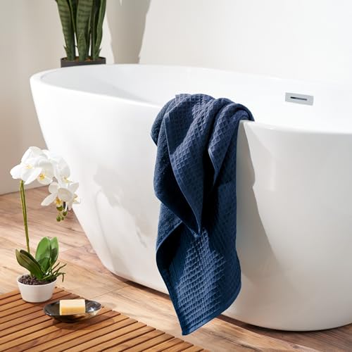 UCHINO Waffle Twist 6-Piece Cotton Towel Set Absorbent Quick Dry, Indigo - color: Indigo, size: Towel Set - 2 Bath, 2 Hand, 2 Washcloths