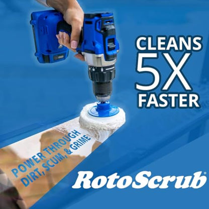 RotoScrub 7 Pack Drill Brush Set for Deep Cleaning, Scratch Resistant, Bathroom, Oven, Countertops, Sinks, Soap Scum, Tile, Boats, Patio Furniture & More | 6 reusable non-scratch white nylon pads for showers, tubs, tile, grout, sinks and counters; fits dr