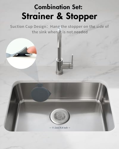 Kitchen Sink Drain Strainer Stopper,Patented Reversible Chain Mesh Basket | Kitchen Sink Accessories,Easy Clean,Fast Drainage,Rust-Proof,Odor-Blocking Seal,4.4" Large Capacity Food Catcher,Anti-Clog - color: Dark Gray Silver