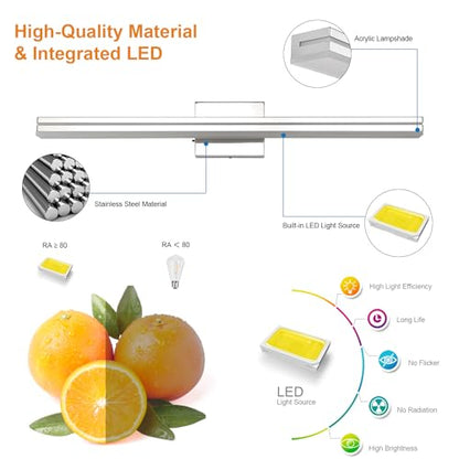 SineRise LED Modern Bathroom Vanity Light Bar (24-Inch, 3000K/4000K/6000K), Chrome Dimmable Modern Acrylic Bathroom Wall Lighting Fixtures Over Mirror - color: Chrome, size: 24-Inch