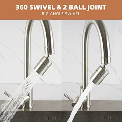 Hibbent Faucet Aerator, 360 Degree Kitchen Sink Faucet Aerator, Dual-function Swivel Big Angle Kitchen Faucet Attachment, Faucet Replacement Part, Brushed Nickel - color: Brushed Nickel, style: Dual Modes