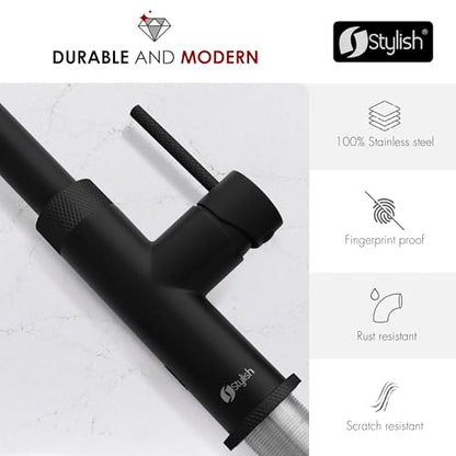 Stylish Touchless Kitchen Faucet with Pull Down Sprayer Single Lever Handle Dual Function Stainless Steel Kitchen Sink Faucet with Ceramic Cartridge and Aerator Matte Black Finish, K-150NM - color: Matte Black