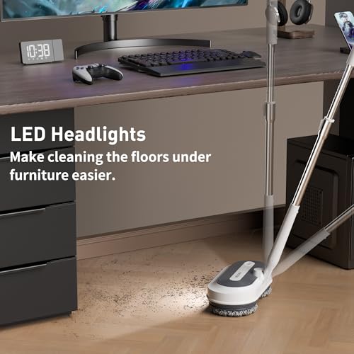 Cordless Electric Spin Mop with Spray and LED Headlight | Self-propelled dual-spin cleaning, 30-50 min runtime, 290 ml spray tank and 6 washable pads for sealed hard floors