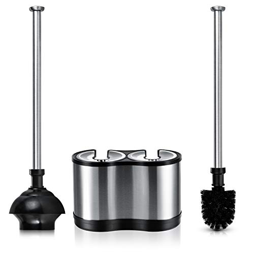 ToiletTree Products Modern Deluxe Freestanding Toilet Brush and Plunger Combo (Stainless Steel, Brush and Plunger Combo Set 4.5” x 9.75” x 18.5") - style: 2.Combo