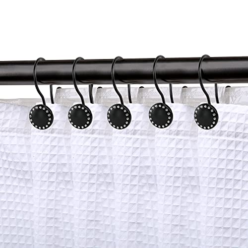 Utopia Alley Shower Hooks - Double Shower Curtain Rings for Bathroom - Rust Resistant Shower Curtain Rings with Crystal Design - Set of 12, Matte Black - color: Black