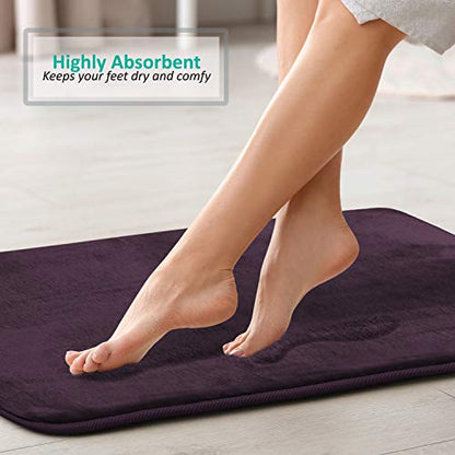 Clara Clark 3 Piece Bathroom Rugs Bath Mat Set, Velvet Memory Foam Bath Mats for Bathroom - Non-Slip, PVC Backing Bath Rugs, Washable - Dries Quickly, Purple - color: Dark Purple