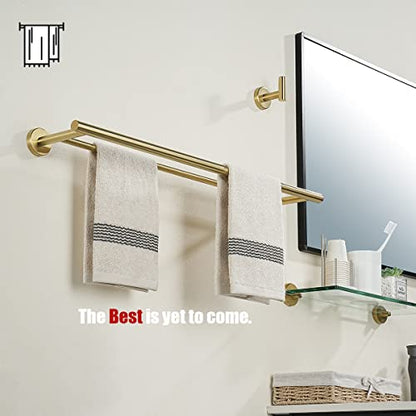JQK Double Towel Bar 27 Inch, Brass Gold Useable Length 24 Inch 304 Stainless Steel Thicken 0.8mm Bath Towel Rack for Bathroom, Towel Holder Wall Mount, TB100L24-BG - color: Brushed Gold, size: 27 Inch
