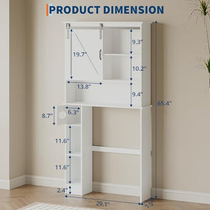 Takywep Over The Toilet Storage Cabinet with 2 Doors, Adjustable Shelf, Toilet Paper Holder and Hooks, Space-Saving Bathroom Organizer for Restroom, Laundry, White