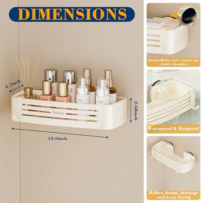 Shower Caddy Suction Cup, No-Drilling Hanging Shower Shelves with Hooks, Waterproof & Rustproof Removable Shower Organizer for Bathroom Storage - color: Suction Up Beige Rectangular -1pack