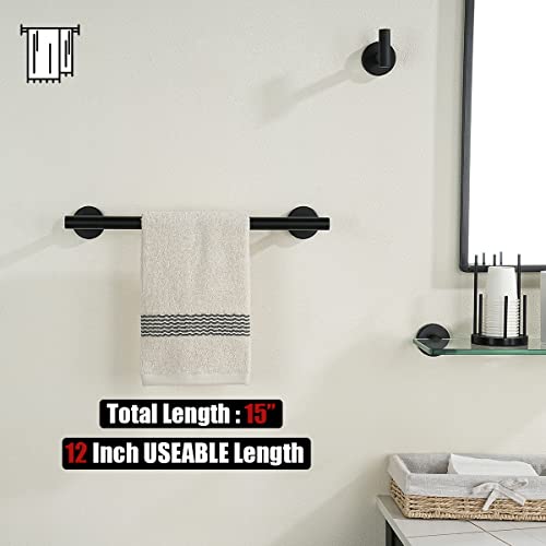 JQK Black Towel Bar, 12 Inch 304 Stainless Steel Thicken 0.8mm Hand Towel Rack, Bathroom Towel Holder Matte Black Wall Mount, Total Length 15 Inch TB110L12-PB - color: Black, size: 15 Inch