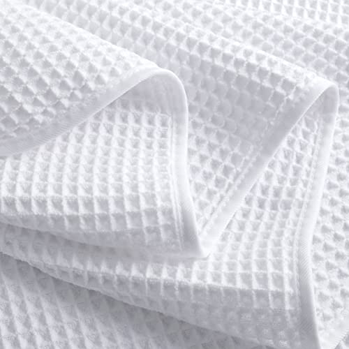 POLYTE 430 GSM Poly Blend Microfiber Quick Dry Waffle Bath Towel, 30x60 in | 4 Pack, Oversize, Lint Free, Body Towel - color: White