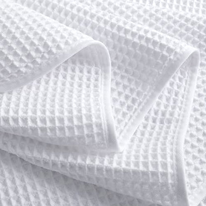 POLYTE 430 GSM Poly Blend Microfiber Quick Dry Waffle Bath Towel, 30x60 in | 4 Pack, Oversize, Lint Free, Body Towel - color: White