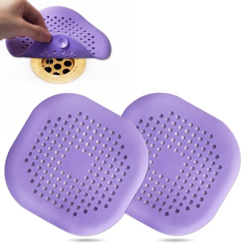 Bovinde Hair Drain Catcher,Square Cover for Shower 2 Pack (Purple) | Drainer Cover Silicone Hair Stopper with Suction Cups,Protector Accessories,Easy to Install Suit for Bathroom,Bathtub,Sink - color: Purple