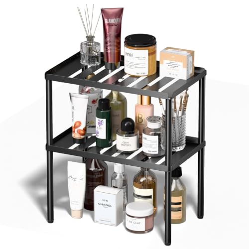 Cabinet Organizer Shelf, 2 Tier Kitchen Cabinet Organizer with Stackable Cabinet Shelves for Kitchen Countertop Storage, Metal Kitchen Shelf Organizer for Spice, Pantry & Under Sink - color: Standard Version