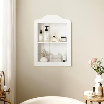 CJL 14'' x 18'' Recessed Medicine Cabinet, Solid Wood in-Wall Bathroom Cabinet, Arched Wall Niche Shelf, 2-Tier, White - color: White, size: 14"x18.1"x3.75"