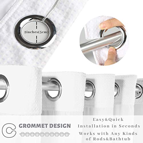 Hotel Grade Waffle Weave Fabric Hook Free Shower Curtain with Magnets Snap-in Liner - Heavy Duty Bath Curtain with See Through Top Machine Washable 71" W * 79“ L White - color: White, size: 71"W x 79"L (Pack of 1)