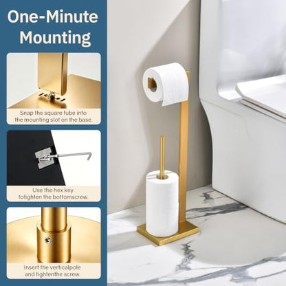 Gold Freestanding Toilet Paper Holder with Reserve - 304 Stainless Steel Bathroom Tissue Roll Holder Holds 4 Rolls - color: Gold