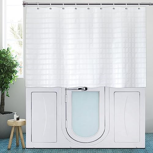 White Fabric Shower Curtains Waffle Weave 48 inch Length for Bathtub | Water-Repellent Fabric 12PK Hooks - color: White, size: 70"W x 48"L (Pack of 1)
