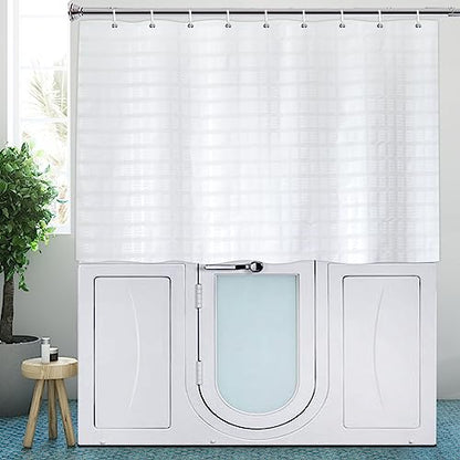 White Fabric Shower Curtains Waffle Weave 48 inch Length for Bathtub | Water-Repellent Fabric 12PK Hooks - color: White, size: 70"W x 48"L (Pack of 1)