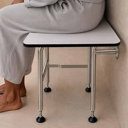Wall Mounted Phenolic Folding Shower Seat with Legs - Handicap Shower Chair for Elderly & Disabled, Heavy Duty Bath Seat, ADA Compliant Foldable Bathroom Bench - 18" Length, White, 400 lbs Capacity | Handicap Shower Chair, Elderly & Disabled, Heavy Duty B