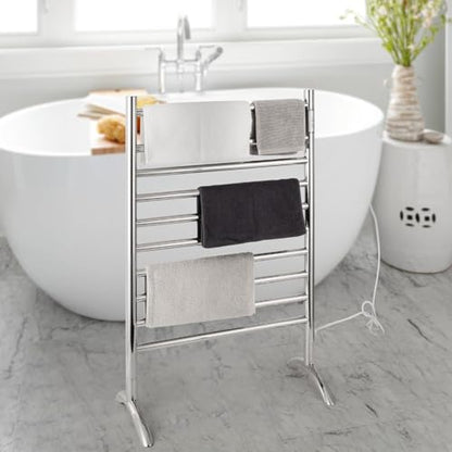 Freestanding Towel Warmer 10 Bars Plug-in Option 3 Working Modes Mirror Polished Stainless Steel 24" W 34" H - color: Mirror Polish