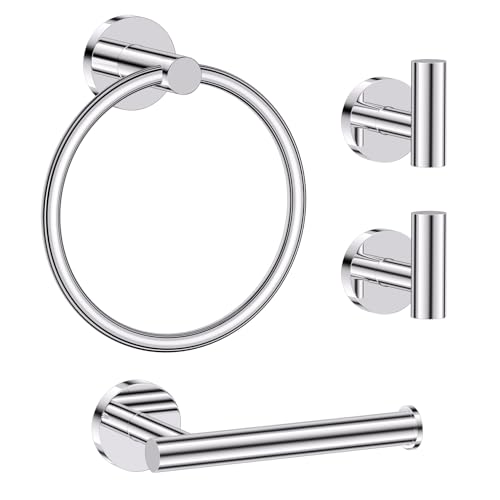 Lairuier Bathroom Hardware Set, 4-Piece Towel Holder Set Include Toilet Paper Holder,Towel Ring and 2 Towel Hooks Stainless Steel Wall Mounted Bathroom Hardware Accessories Set (Polished Chrome) - color: Polished Chrome, size: Set A