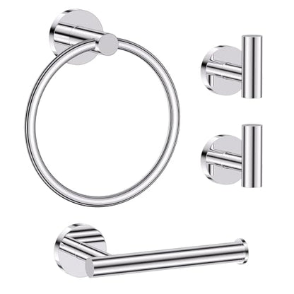 Lairuier Bathroom Hardware Set, 4-Piece Towel Holder Set Include Toilet Paper Holder,Towel Ring and 2 Towel Hooks Stainless Steel Wall Mounted Bathroom Hardware Accessories Set (Polished Chrome) - color: Polished Chrome, size: Set A