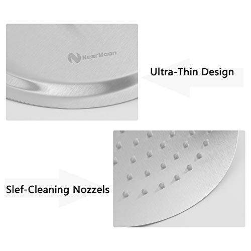 NearMoon Rain Shower Head with 11'' Adjustable Arm, High Pressure Stainless Steel Rainfall Shower, Ultra-Thin Design- Pressure Boosting (12 Inch, Nickel) - color: Nickel, size: 12 Inch