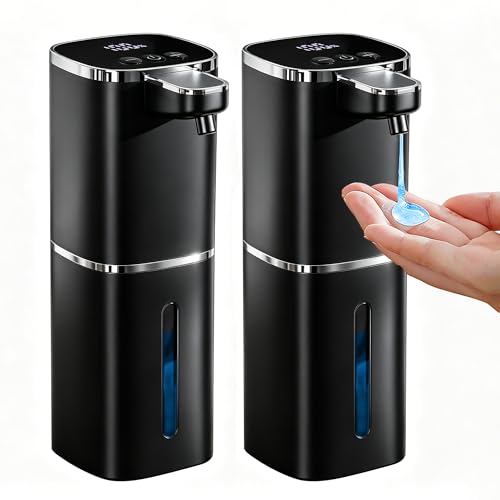 2 Pack Automatic Soap Dispenser Touchless, Rechargeable | Liquid Soap Dispenser 9 Adjustable Levels,13.5oz/400mL,IPX5 Waterproof, Wall Mounted or Countertop for Kitchen & Bathroom - color: Black Liquid