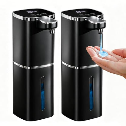 2 Pack Automatic Soap Dispenser Touchless, Rechargeable | Liquid Soap Dispenser 9 Adjustable Levels,13.5oz/400mL,IPX5 Waterproof, Wall Mounted or Countertop for Kitchen & Bathroom - color: Black Liquid