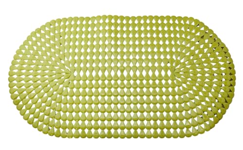 Luxury Oval Bath & Shower Mat 27" x 15" – Non-Slip PVC Bath Mat with Secure Suction Cups, Pear Diamond Design, Modern Bathroom Safety – Dependable Industries (Yellow) - color: Yellow