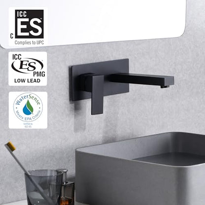 SUMERAIN Matte Black Bathroom Faucet Wall Mount, Single Handle | Basin Faucet, Rough in Valve Included, Left-Handed Design - color: Matte Black, size: Left-Handed