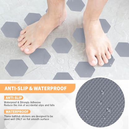 Non Slip Bathtub Stickers, Shower Stickers for Safety Bathroom Tubs, Bathtub Non Slip Stickers and Adhesive Decals Scraper for Bath Tub, Shower Floor, Stairs, Ladders(Square Shape) (24, Grey) - color: Grey