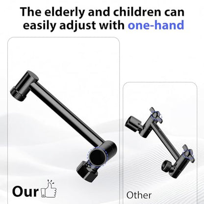 5"Adjustable Shower Extension Arm with Push-Button Lock Easy Install Black | Solid Brass One-Hand Adjust height High pressure resistance, long-term durability for All Rain & Handheld Showerheads - color: Matte Black, size: 5 Inches
