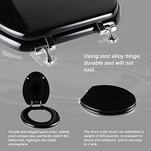 Angol Shiold Wood Toilet Seat, Zinc Alloy Hinges (Elongated, Black) | Elongated Toilet Seat, Scratch Resistant Wood Surface, Easy to Install and Clean - color: Black, size: Elongated
