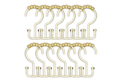 HK1GD Deco Flat Double Roller Shower Curtain Hooks; Gold - Set of 12 - color: Gold