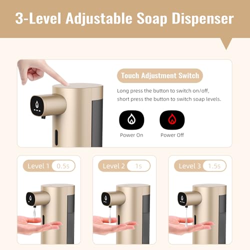 Automatic Liquid Soap Dispenser Touchless, USB Rechargeable Smart Hand Soap Dispenser, 13.5oz/400ml, 3-Level Adjustable, Compatible with Thick Thin Dish Soap for Bathroom Kitchen, Clog-Free (Gold) - color: Gold