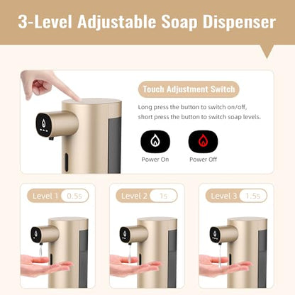 Automatic Liquid Soap Dispenser Touchless, USB Rechargeable Smart Hand Soap Dispenser, 13.5oz/400ml, 3-Level Adjustable, Compatible with Thick Thin Dish Soap for Bathroom Kitchen, Clog-Free (Gold) - color: Gold