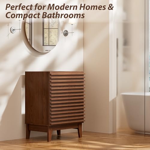 APRILSOUL 24" Bathroom Vanity, Mid-Century Bathroom Vanity Cabinet with 2 Soft Closing Doors, Freestanding Bathroom Cabinet, Particleboard Frame with Wood Grain Laminate, Walnut (Sink Not Included) - color: Walnut, size: 24 Inch