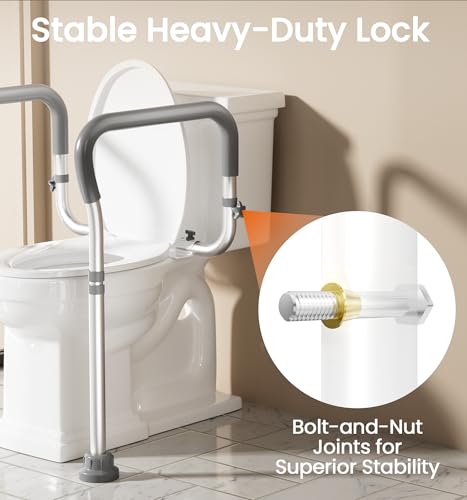 HOMLAND Toilet Safety Rails for Seniors, 350LB Aluminum Toilet Handle | Adjustable Height & Width, Soft Padded Handles, Anti-Slip Rubber Feet, Toilet Safety Frame, Toilet Grab Bars For Elderly